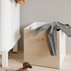 3 Wood opbevaringskasser, hvid/eg