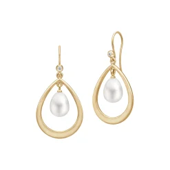 Afrodite Droplet Earrings, gold/white pearl