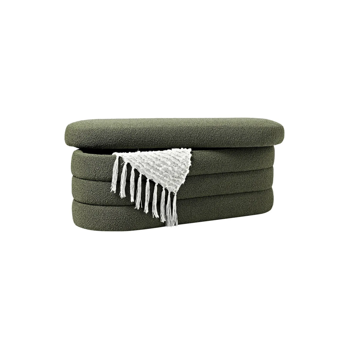 Alto bænk med opbavaring, bouclé mørkegrøn