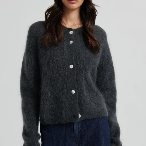 Andrea Knit Rib LS Cardigan, volcanic ash