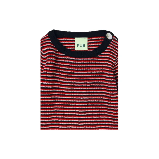 Baby Rib Blouse, ecru/dark navy/signal red