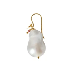 Baroque Pearl Earring with Gemstone Single, gold