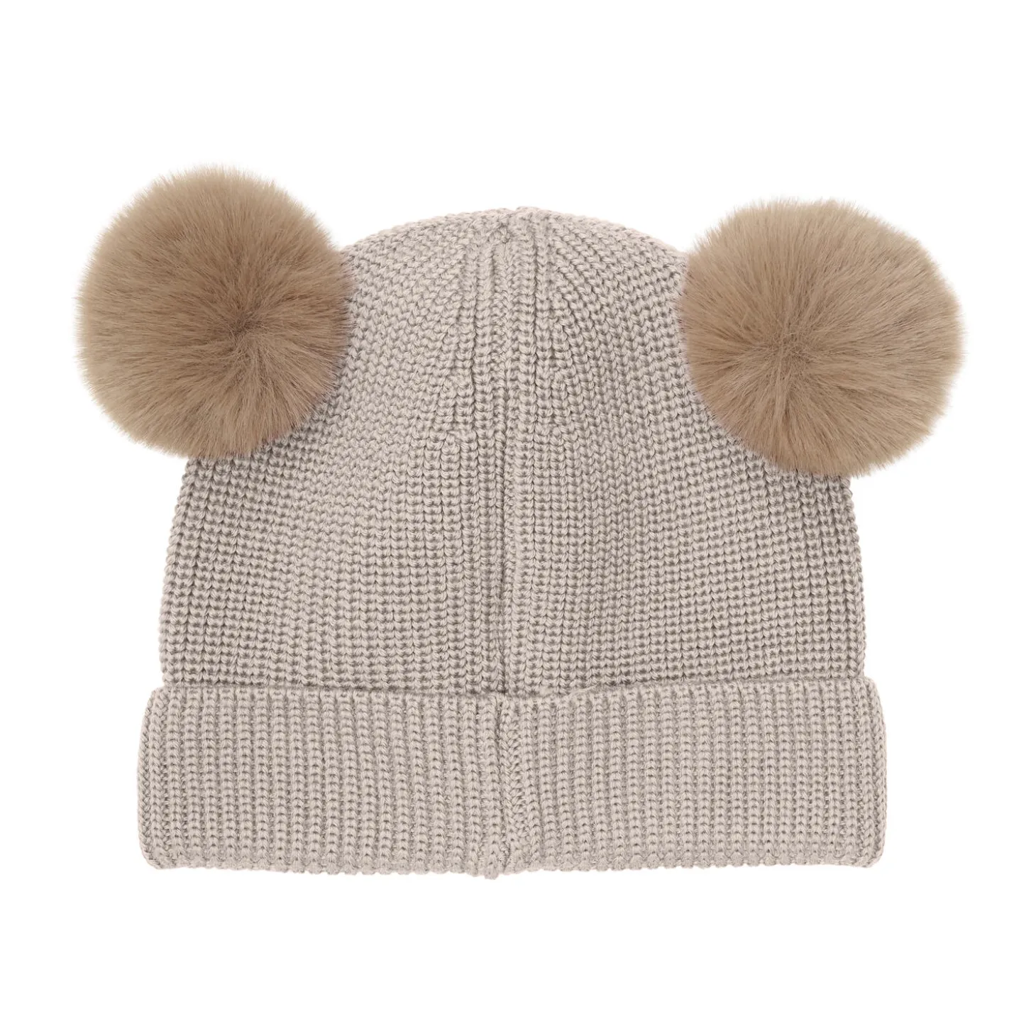 Beanie Wool Knit Pompoms, camel melange