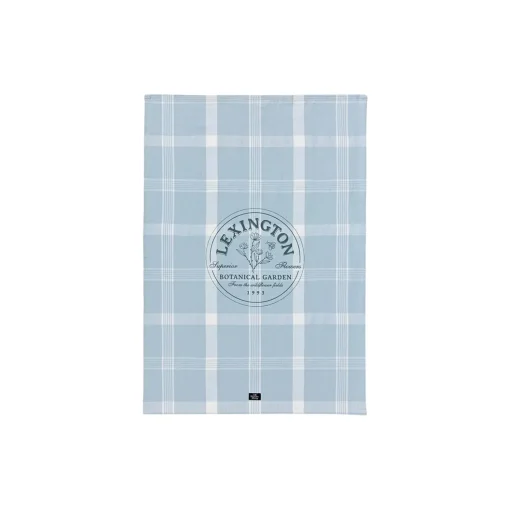 Botanical Checked Organic Cotton Kitchen Towel, blue/white