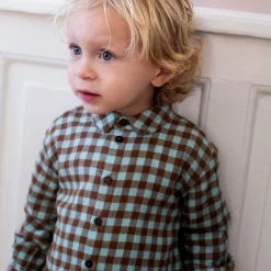 Brushed Collar Shirt, coffee checks