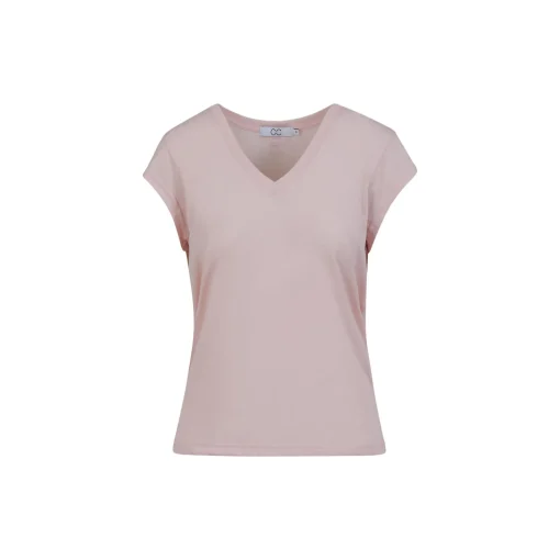 CC Heart Basic V-neck T-shirt, daisy pink