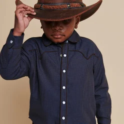 Checkered Cowboy Shirt, brown/blue check comb.