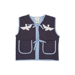 Checkered Quilted Vest w. Embroirdey, brown/blue check comb.
