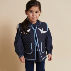 Checkered Quilted Vest w. Embroirdey, brown/blue check comb.