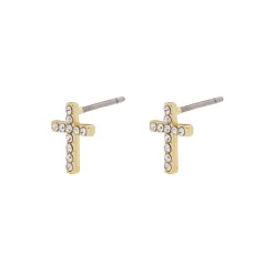 CLARA Crystal Cross Ørestikker, gold plated