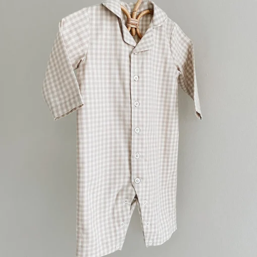 Classic PJ Suit, beige gingham
