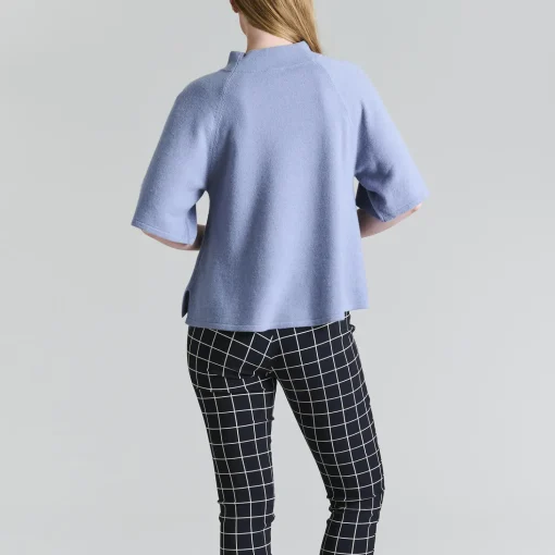 Cloud cashmere højhalset bluse, steel blue