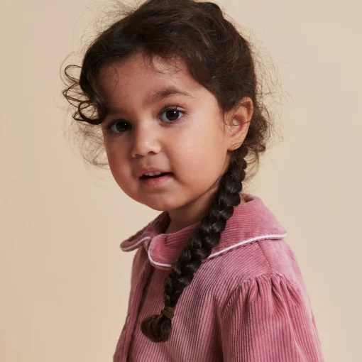 Corduroy Blouse w. Embroidery, rose comb.