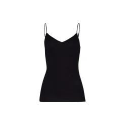 Cotton Seamless Spaghetti Top, black