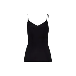 Cotton Seamless Spaghetti Top, black