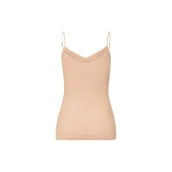 Cotton Seamless Spaghetti Top, beige