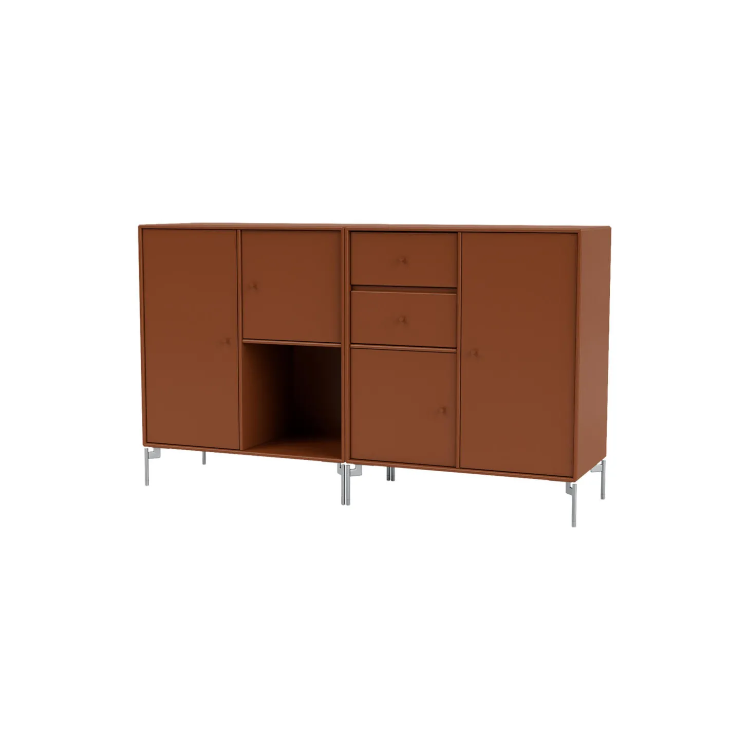 COUPLE bred skænk med ben i krom, 146 hazelnut