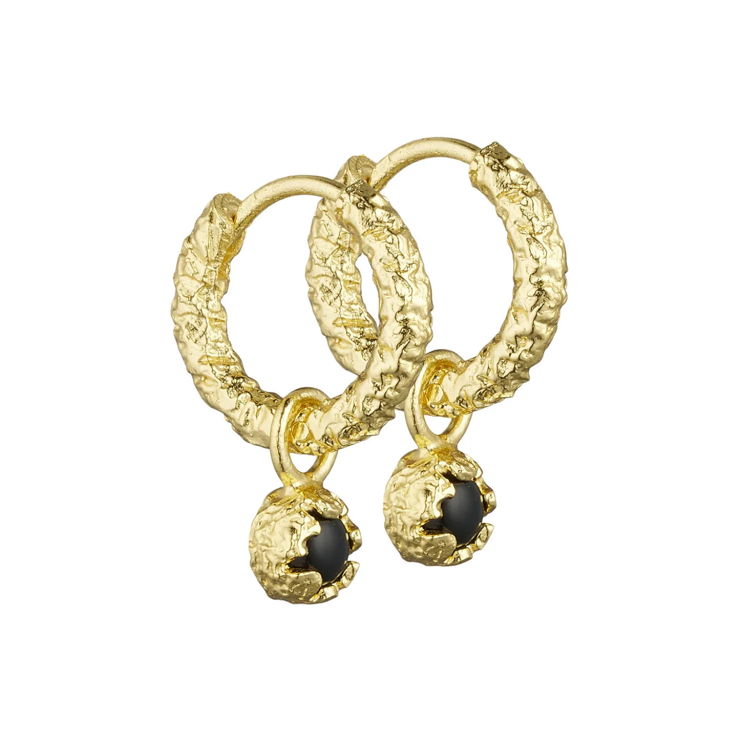 Creoler foil med natursten vedhæng, guld/sort onyx