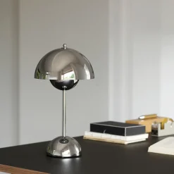 Flowerpot VP9 Portable Table Lamp, chrome-plated