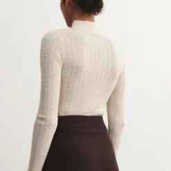 High Neck Pointelle Top, ecru