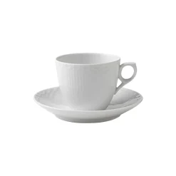 Hvid Halvblonde kaffekop med underkop