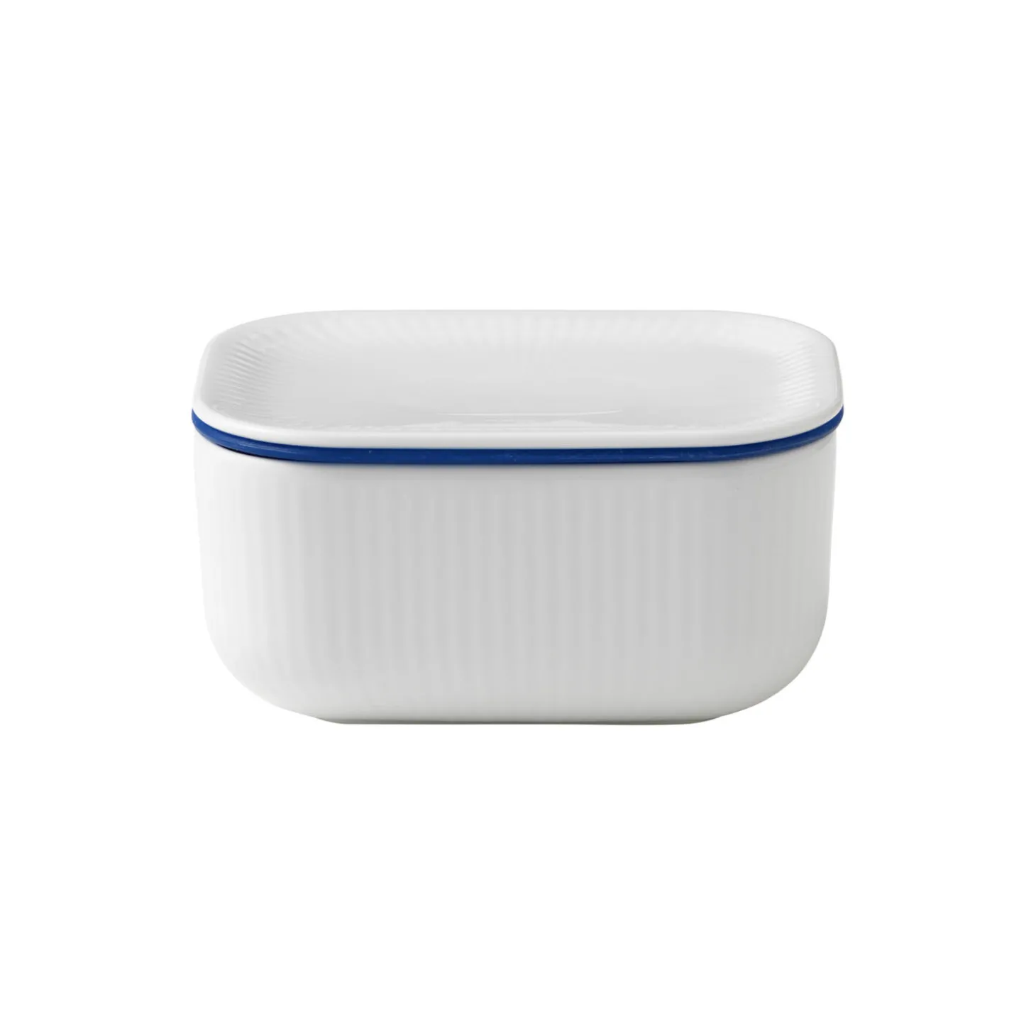 Hvid Riflet smørskål med låg