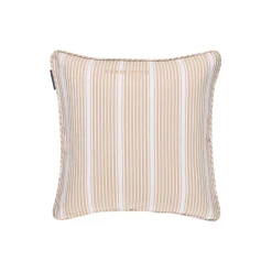Icons Classic Striped Organic Cotton Twill Pillow Cover, beige/white