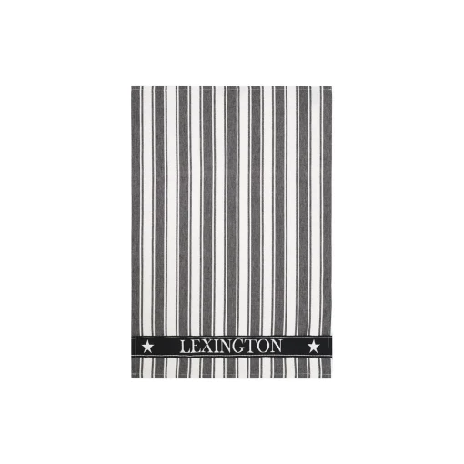 Icons Cotton Twill Waffle Striped Kitchen Towel, black/white
