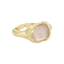 Joanne ring m. ædelstene, guldbelagt/rose quartz