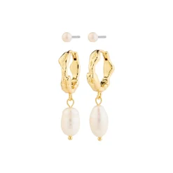 JONNE Pearl Øreringe 2 sæt, gold plated