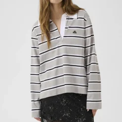 KBZuelma Striped Polo LS, zuelma stripe drizzle grey