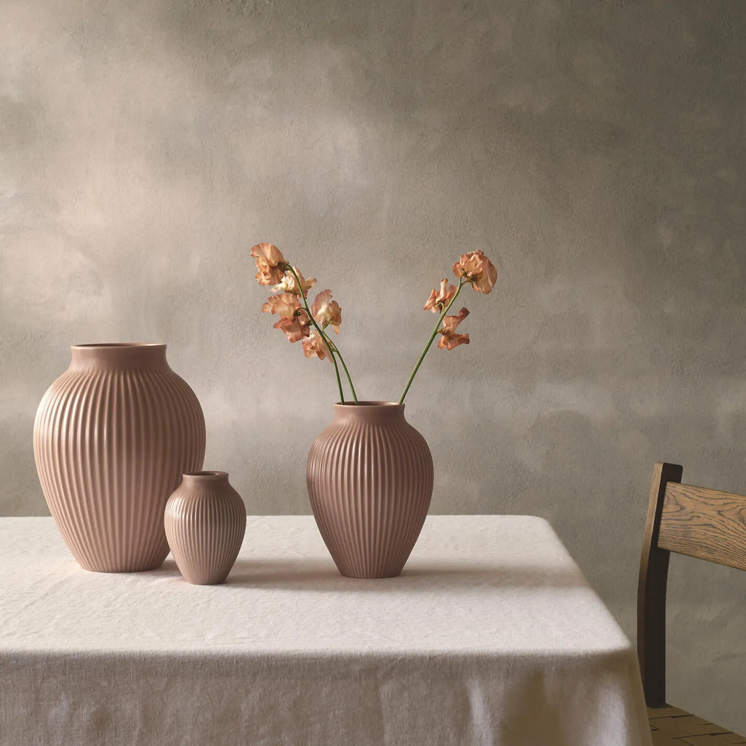 Knabstrup vase ripple, mat dusty rose