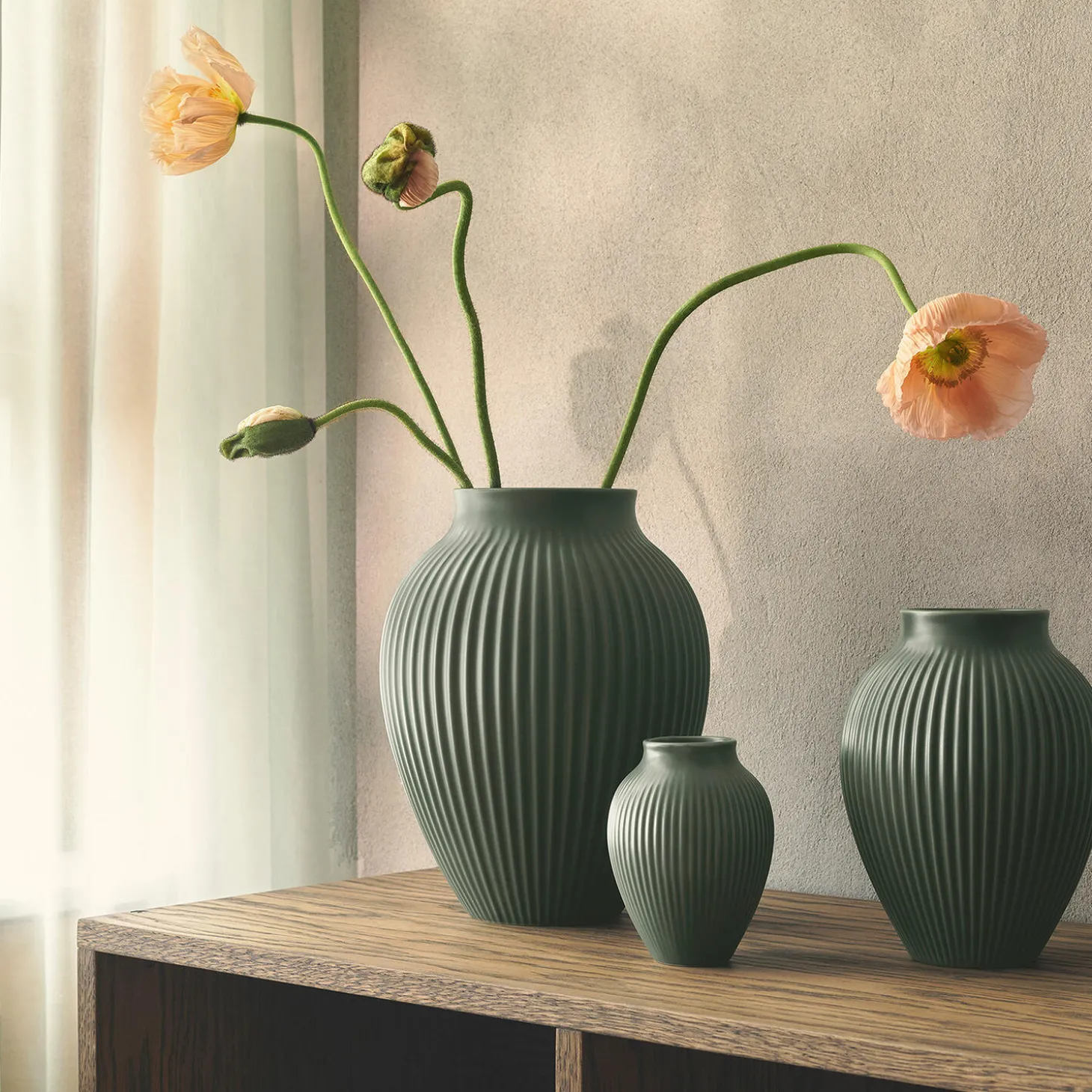 Knabstrup vase ripple, mat celadon green
