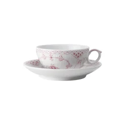 Koral Musselmalet Halvblonde kop med underkop 20 cl