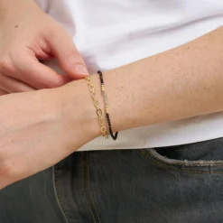 Lea armbånd m. ædelstene, guldbelagt/black spinel