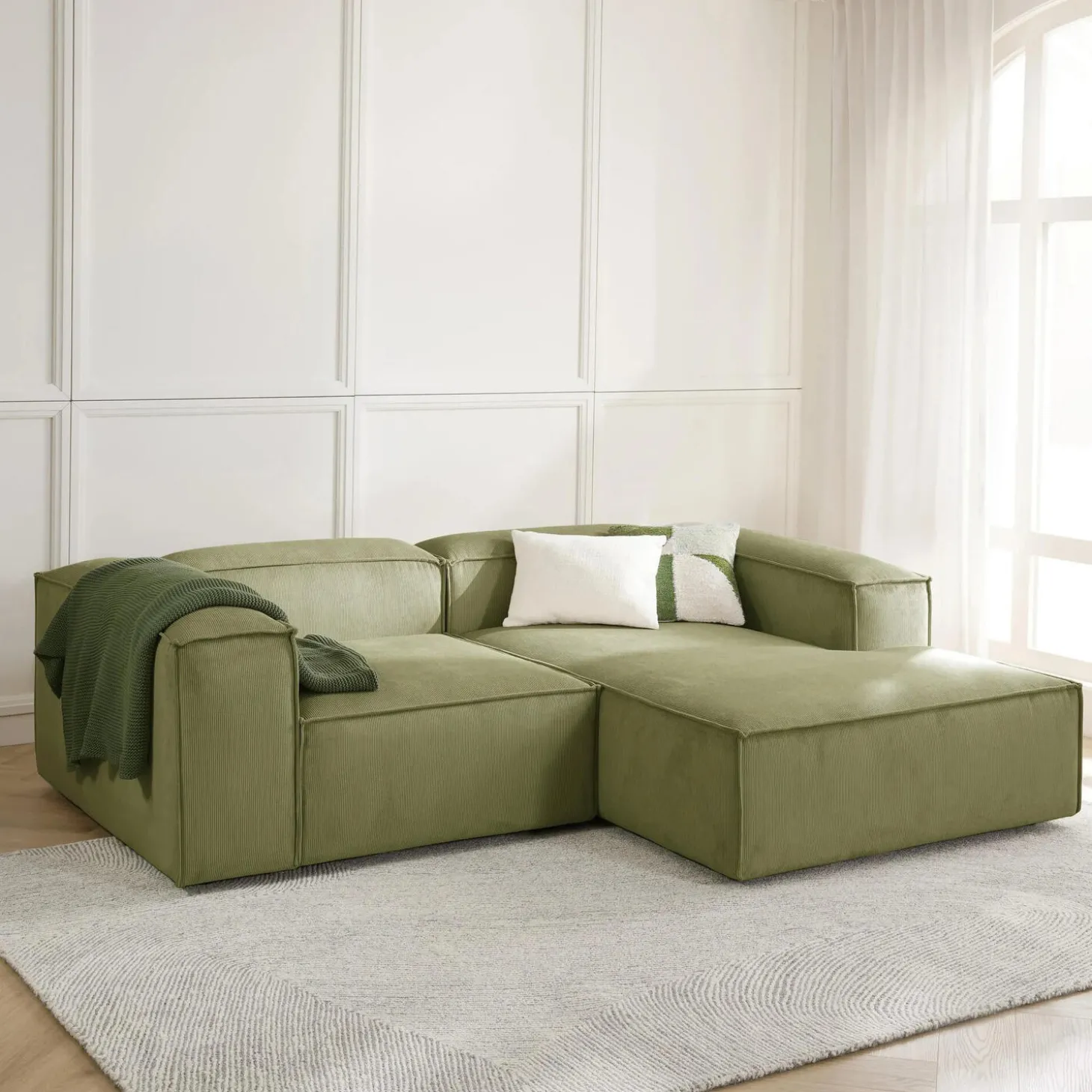 Lennon modulær hjørnesofa, riflet fløjl olivengrøn