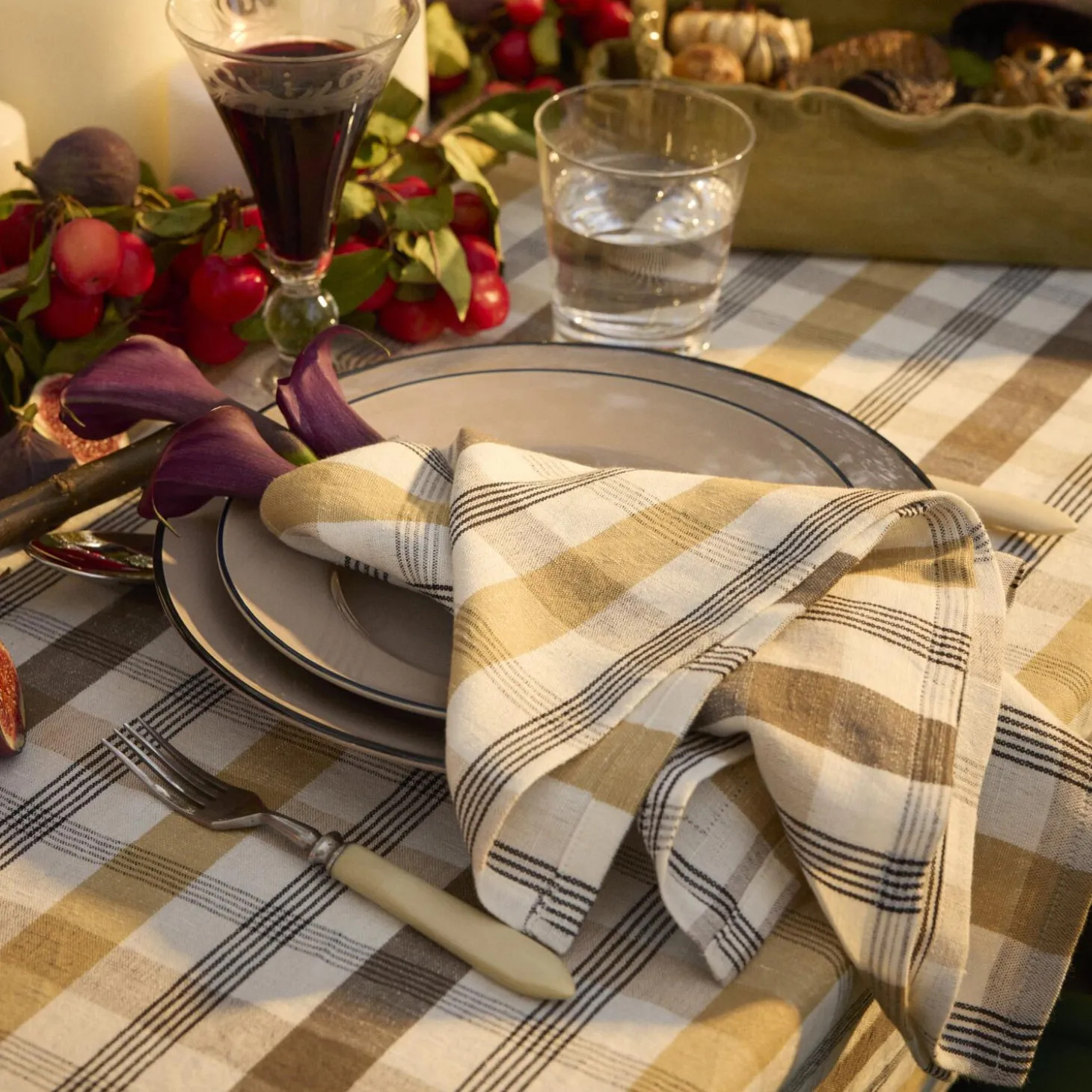 Linen/Cotton Napkin, olive/white/stone