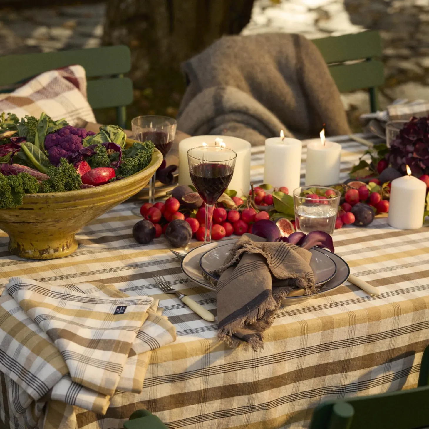 Linen/Cotton Napkin, olive/white/stone