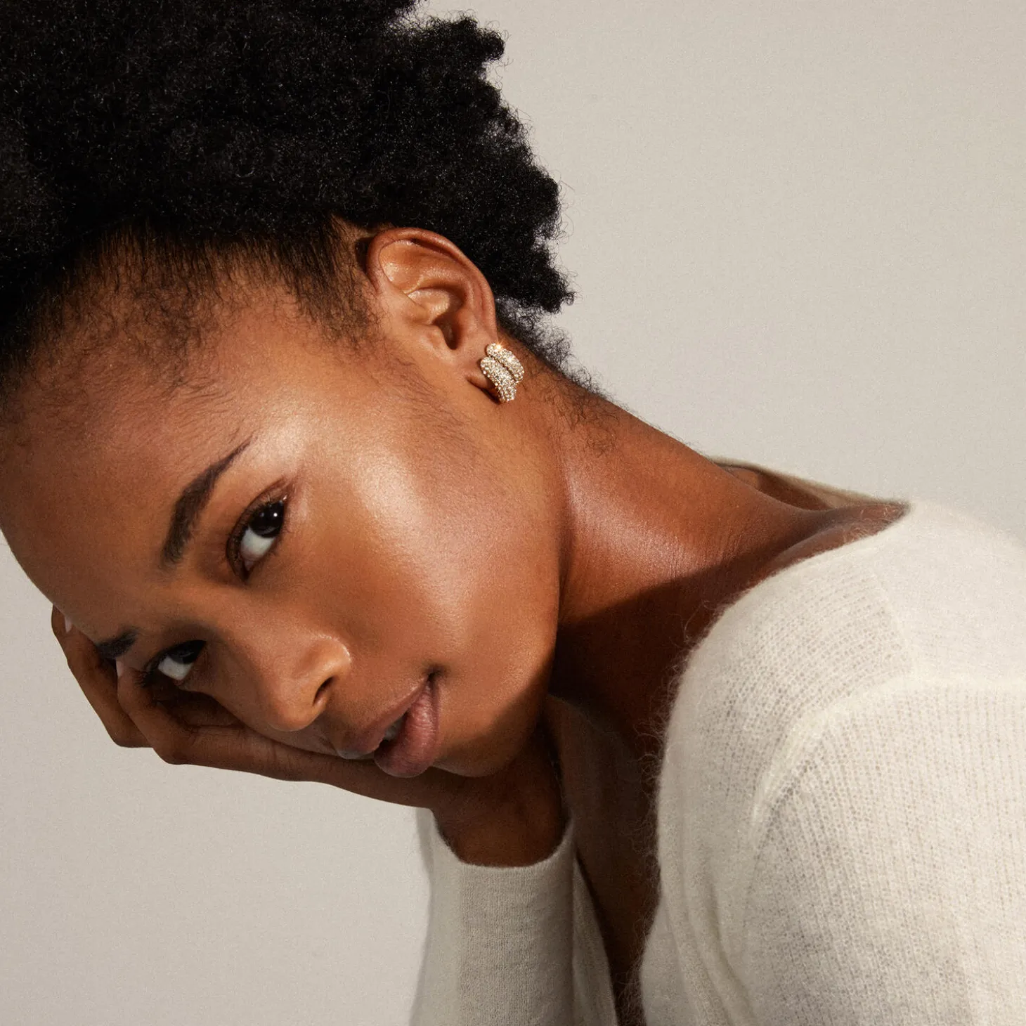 LONA Chunky Crystal Huggie Hoops, gold plated