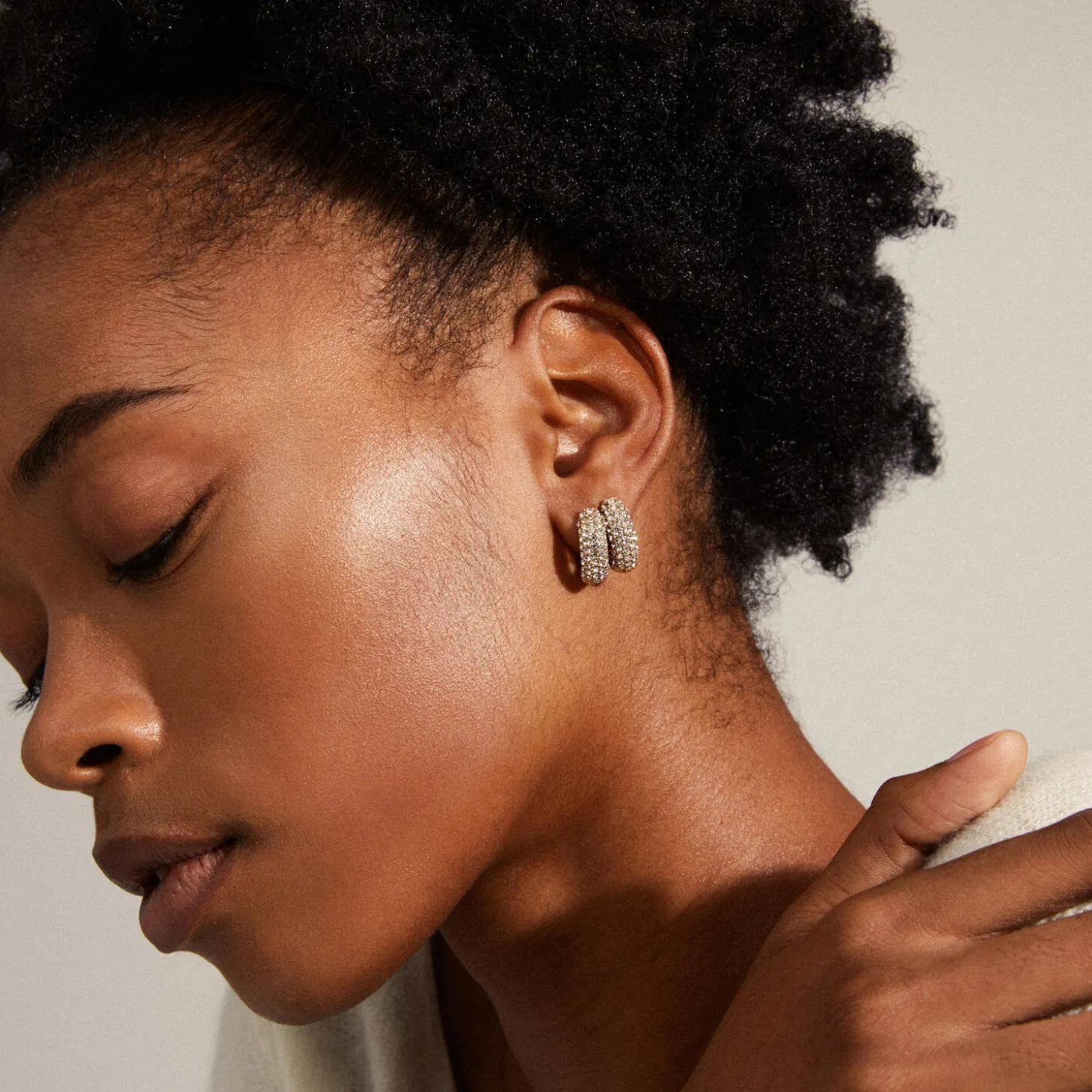 LONA Chunky Crystal Huggie Hoops, gold plated