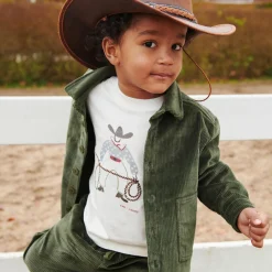 LS T-Shirt w. Cowboy Print & Embroidery, cream