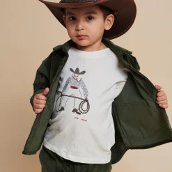 LS T-Shirt w. Cowboy Print & Embroidery, cream
