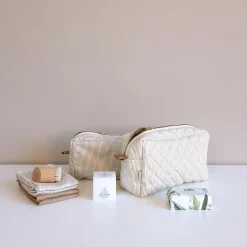 Makeup pung, classic stripes camel