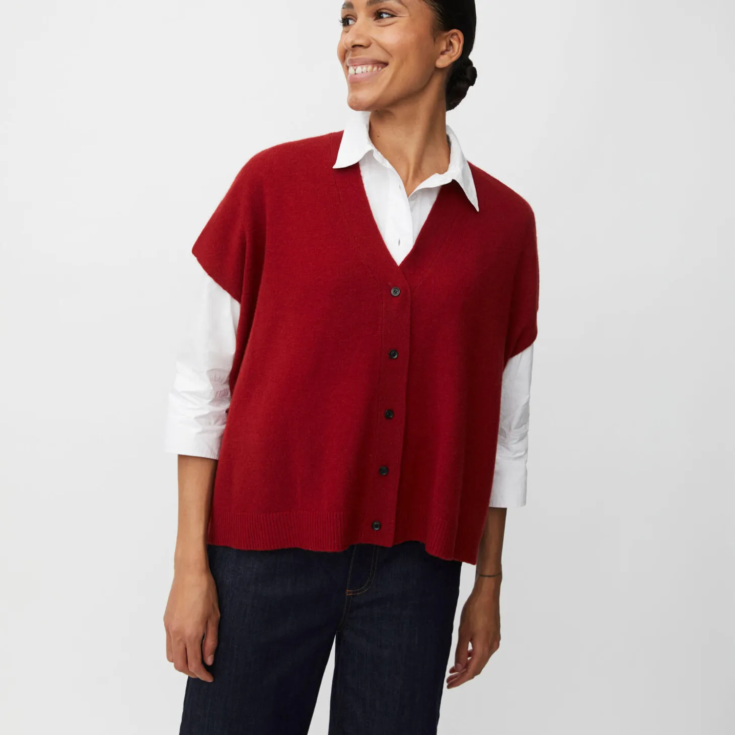 MaLucanne Cardigan, red dahlia