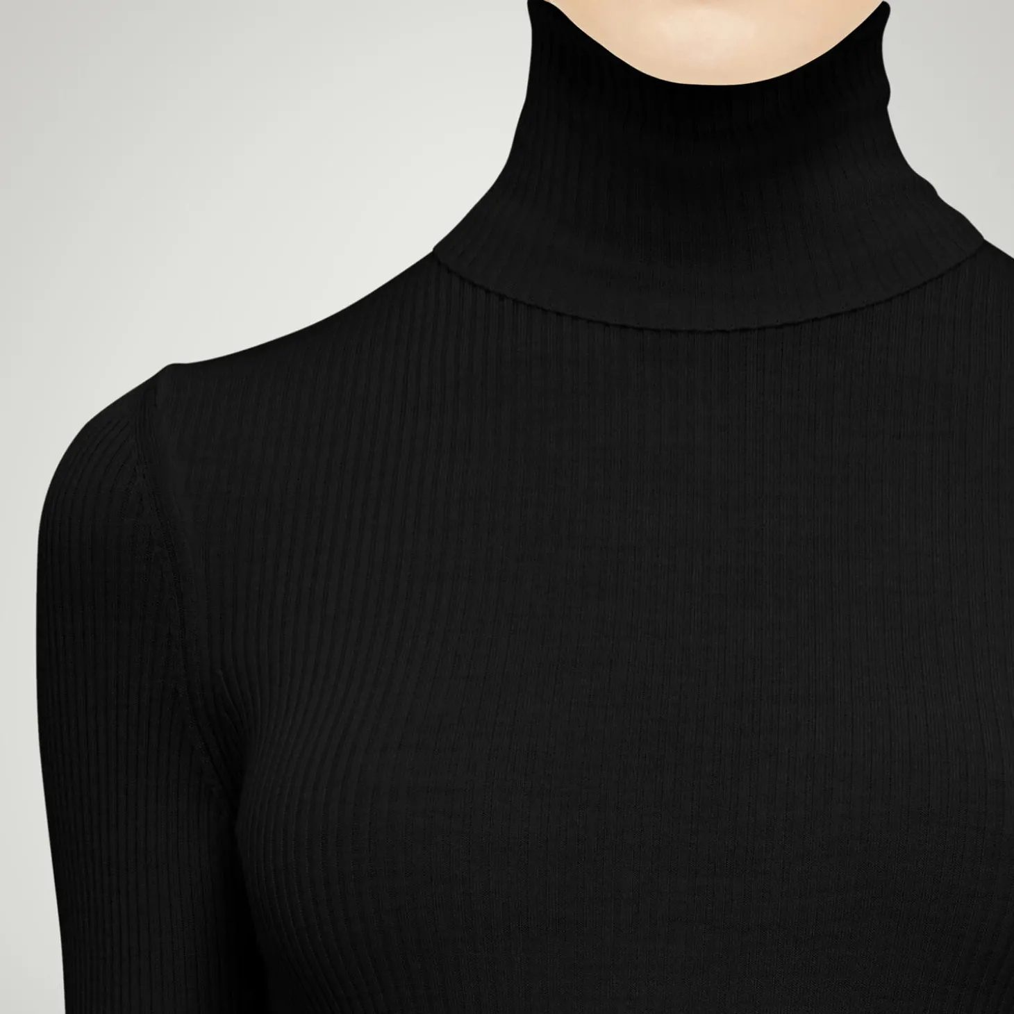 Merino Fine Rib Top Long Sleeve, black