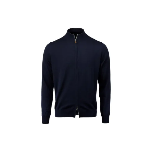 Merino Wool Zip Cardigan, navy