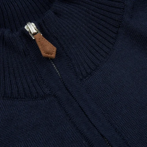Merino Wool Zip Cardigan, navy