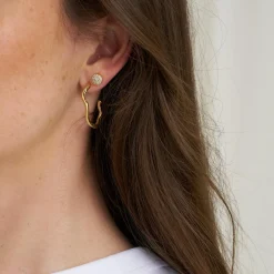 Mia round post ørering, guldbelagt/sort front & zirkoner