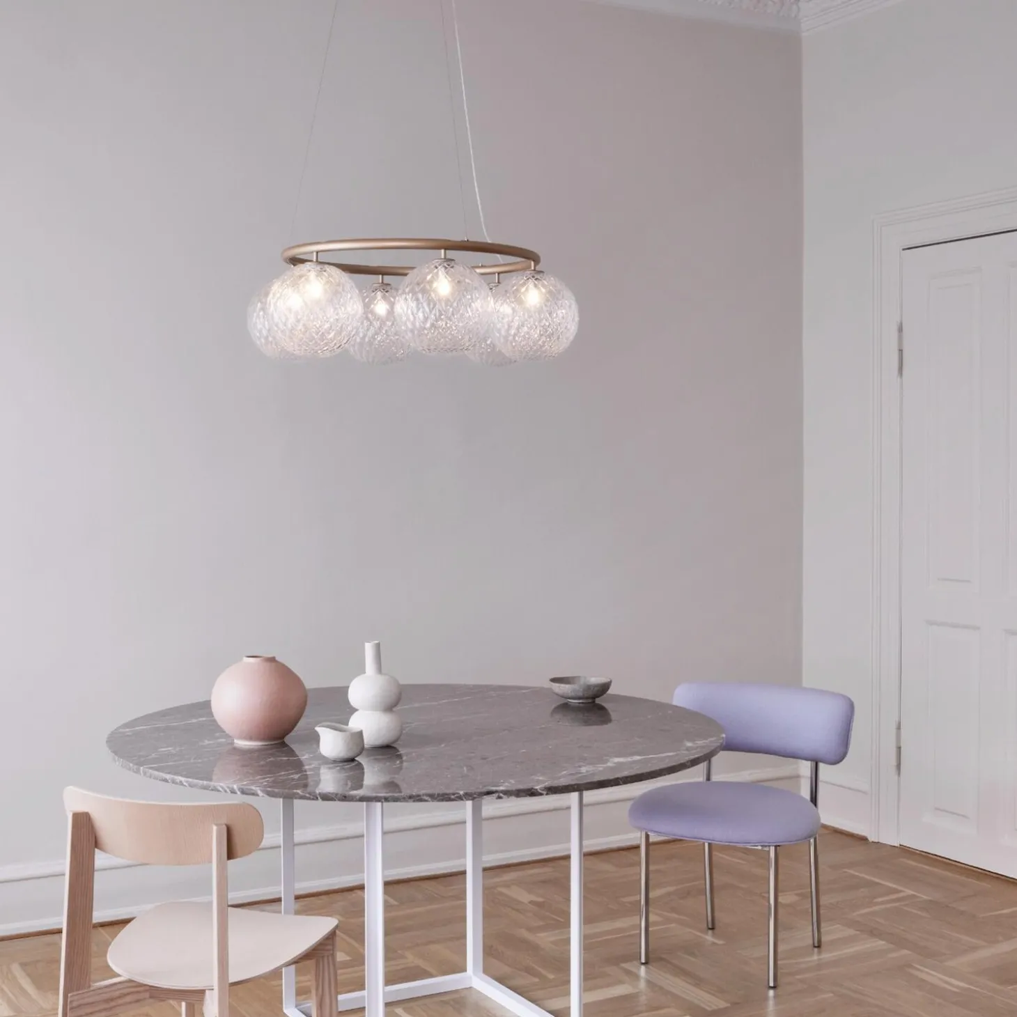 Miira 6 Circular Pendant, brass/optic clear