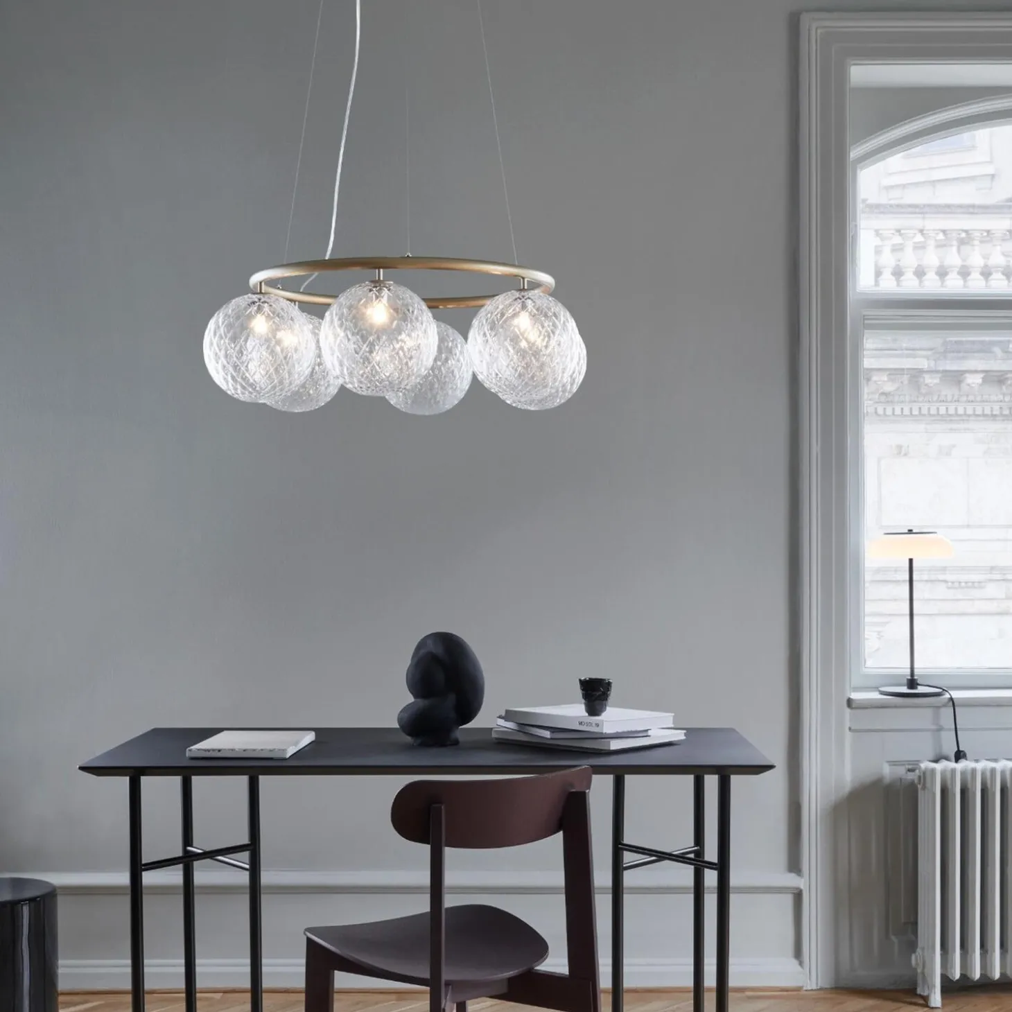 Miira 6 Circular Pendant, brass/optic clear